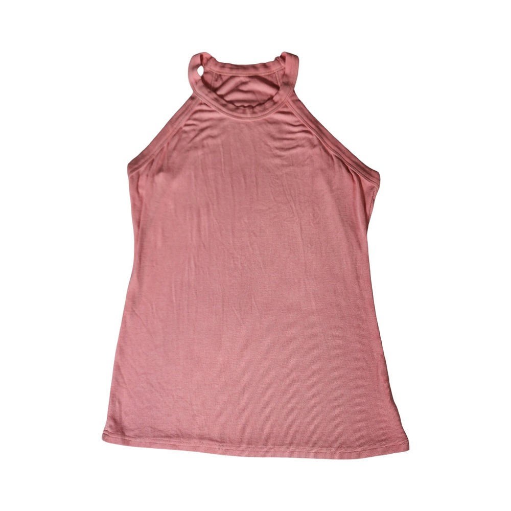 Pink Ribbed Halter Neck Tank Top Sleeveless‎ High Neck XL